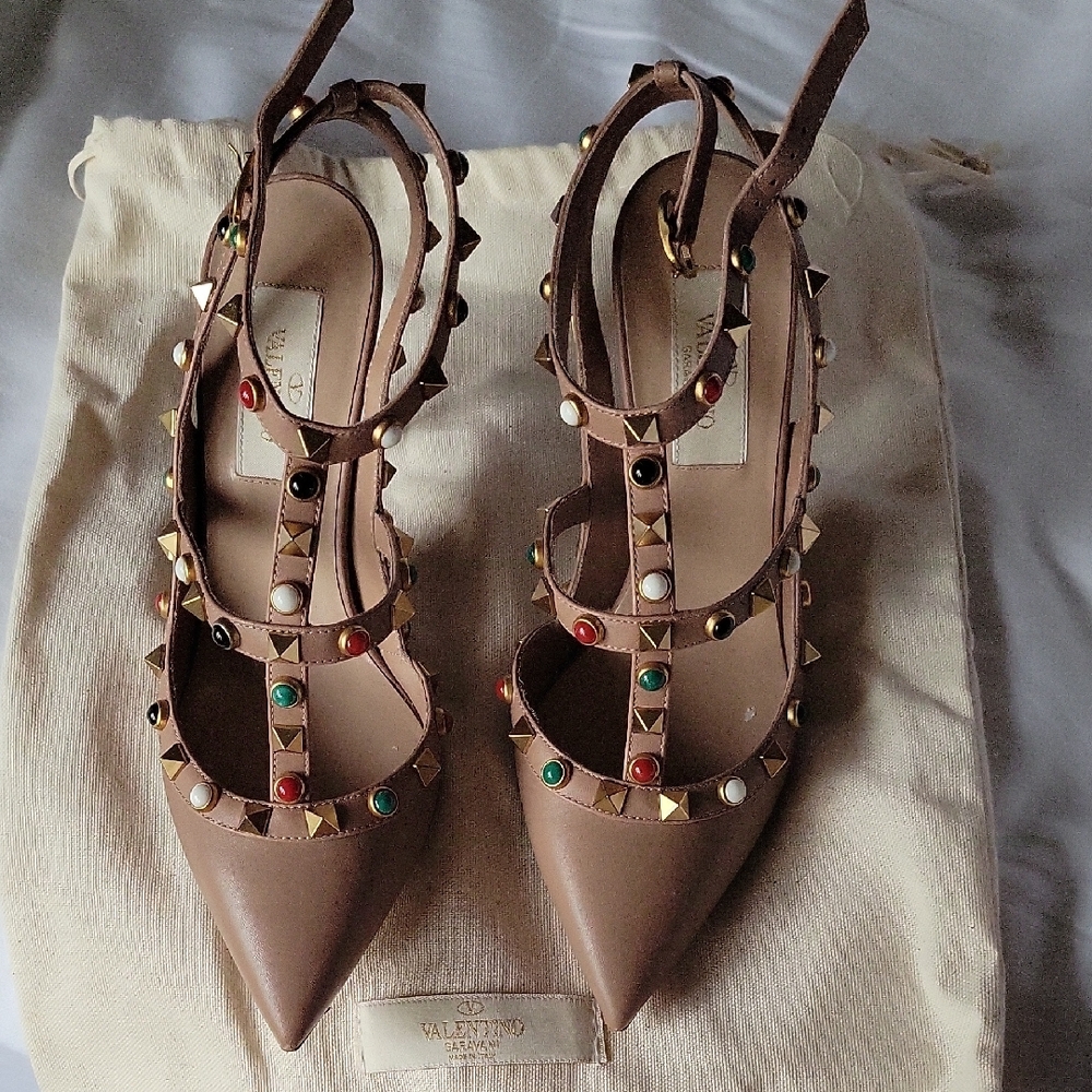 Valentino Brown Studded Heels with Pointed Toe